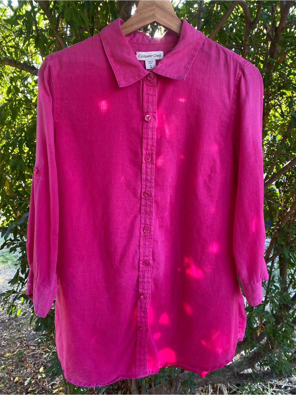 Fuchsia linen Button down